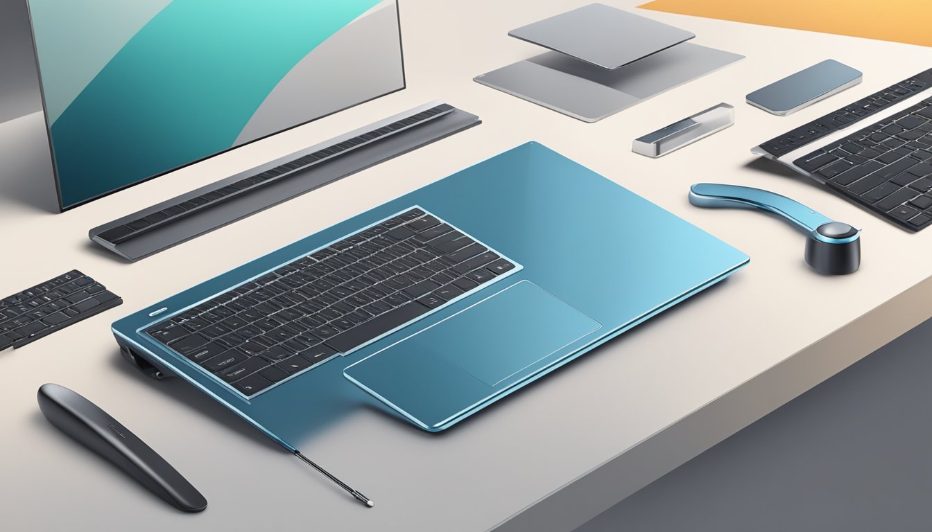 Sleek, modern hardware products arranged on clean, minimalist surfaces with attention to ergonomic design and precision engineering