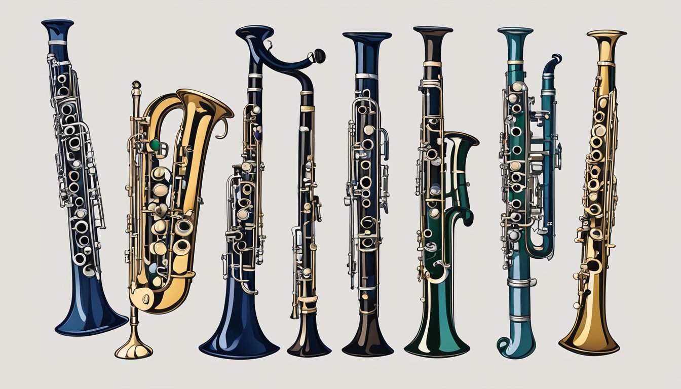 Multiple broken and tarnished clarinets with recognizable brand logos, surrounded by disappointed musicians
