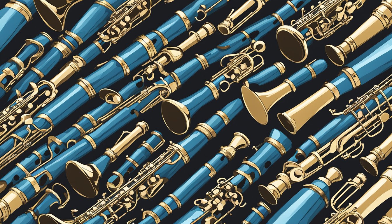 A pile of broken, low-quality clarinets sits discarded next to a pristine, high-quality instrument. The contrast highlights the importance of choosing the right brand