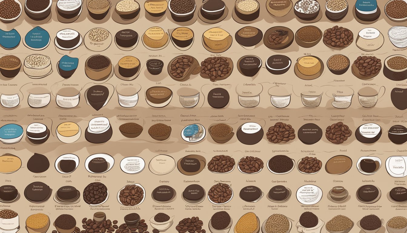A table displays various coffee bean varieties with labels indicating their unique flavors
