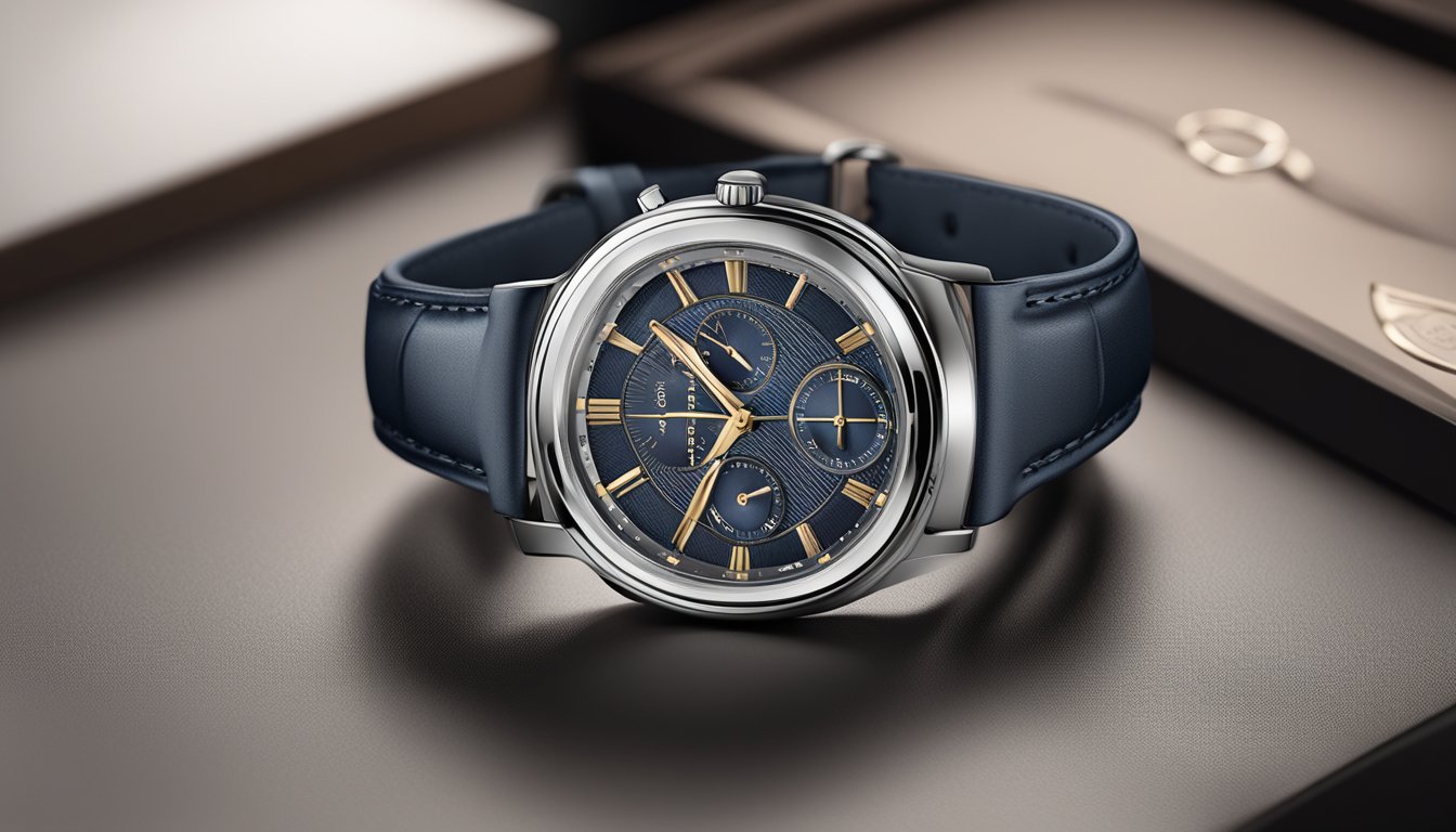 A customer unboxes a DK brand watch, admiring its sleek design and precision craftsmanship. The watch sits on a velvet cushion, with the brand logo prominently displayed