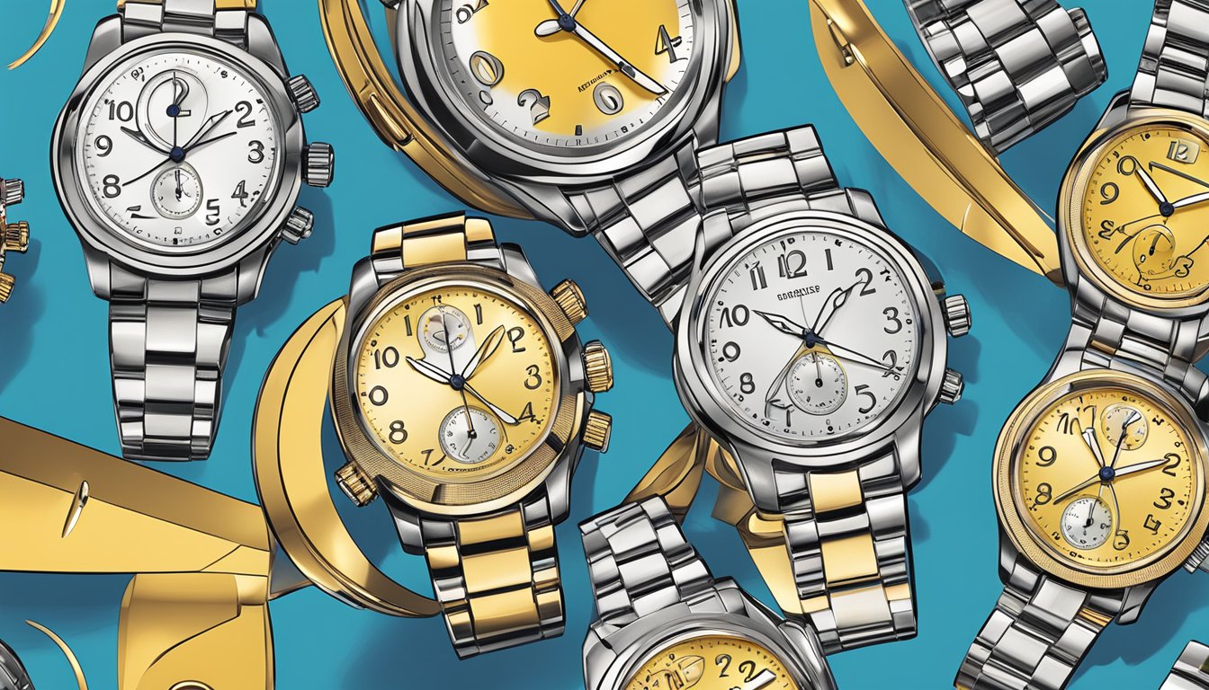 A sleek DK brand watch surrounded by question marks, with a spotlight illuminating it from above