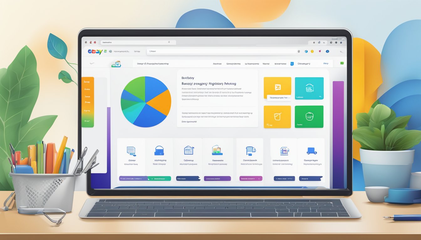 A computer screen displaying the eBay brand registry homepage with a logo, search bar, and navigation menu
