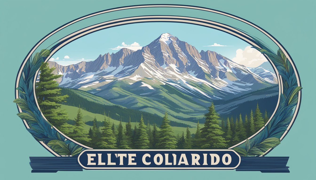 A majestic mountain landscape with a clear blue sky, featuring a prominent peak and lush greenery, with the words "Elite Brands of Colorado" displayed prominently
