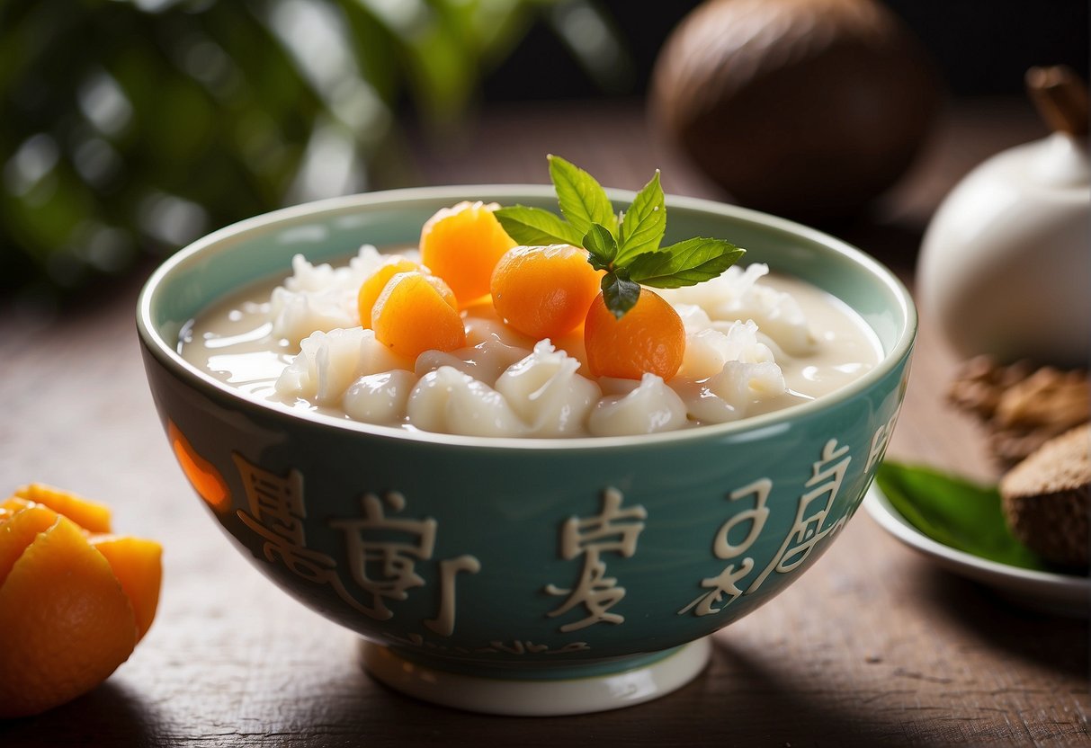 A bowl of coconut pudding with Chinese characters for "nutritional information" displayed next to it