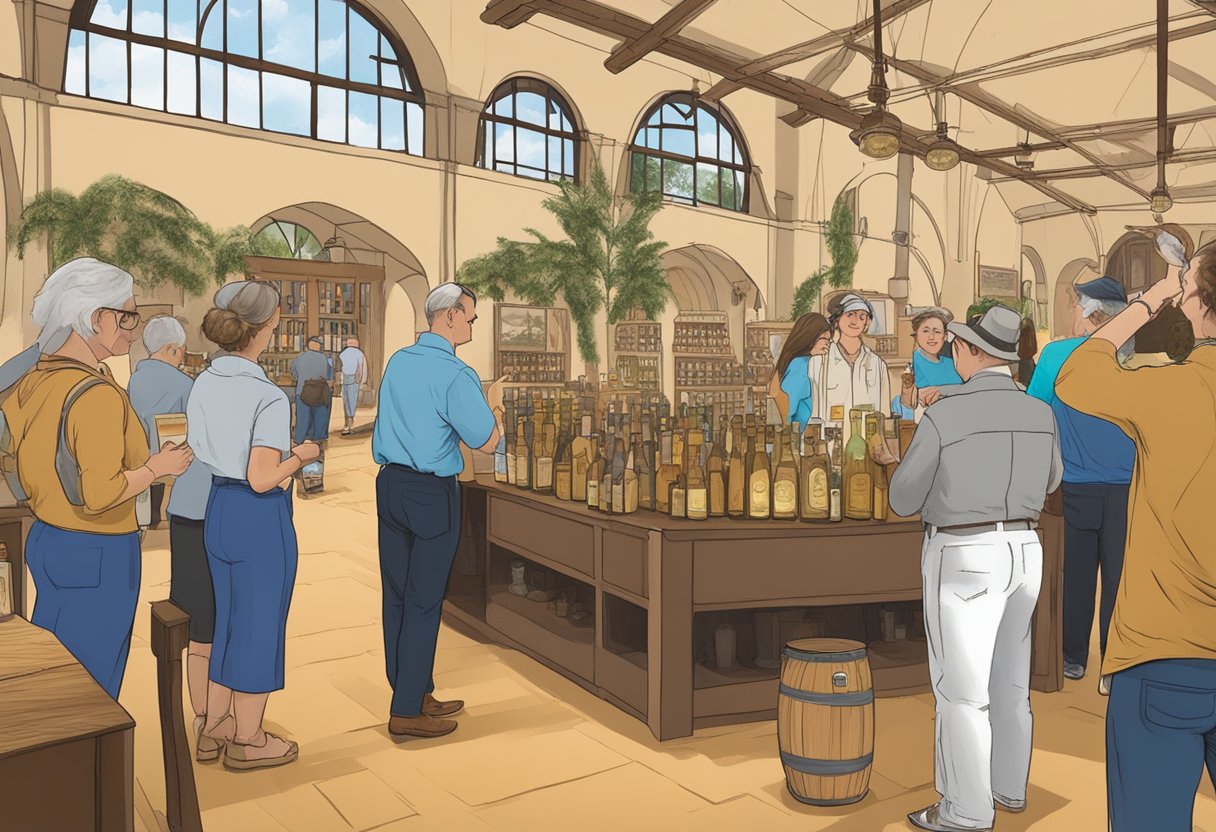 Guests sampling mead in Orlando, surrounded by historical artifacts and educational displays