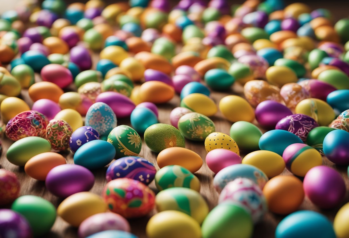 A classroom with colorful decorations and hidden Easter eggs for a fun Easter egg hunt activity