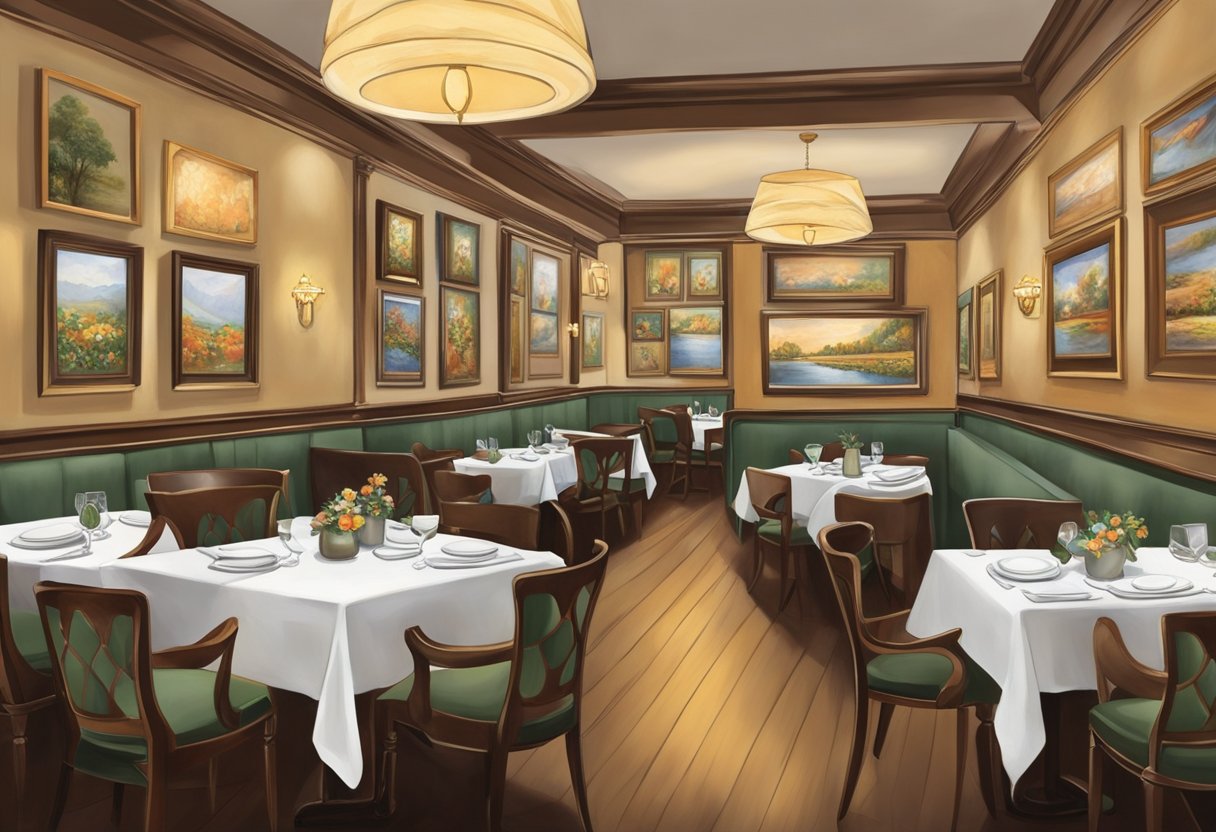 Diners enjoy elegant decor and attentive service at a Polish restaurant in Orlando. The atmosphere is warm and inviting, with soft lighting and traditional Polish artwork adorning the walls