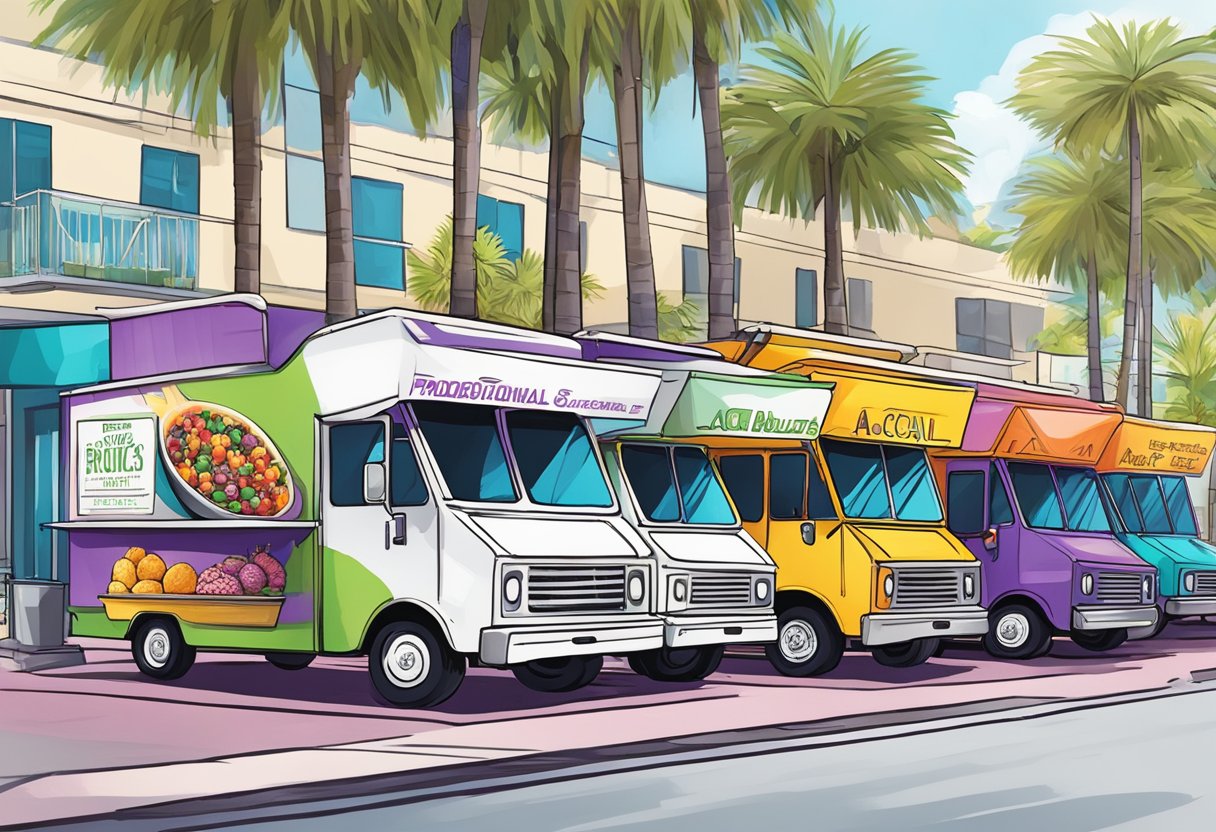 Orlando food trucks line the street, serving up vibrant acai bowls to eager customers