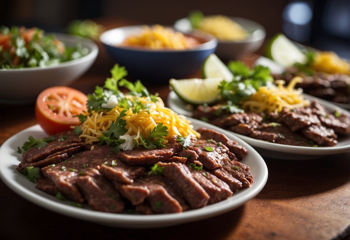 Plates filled with carne asada, portioned for each person