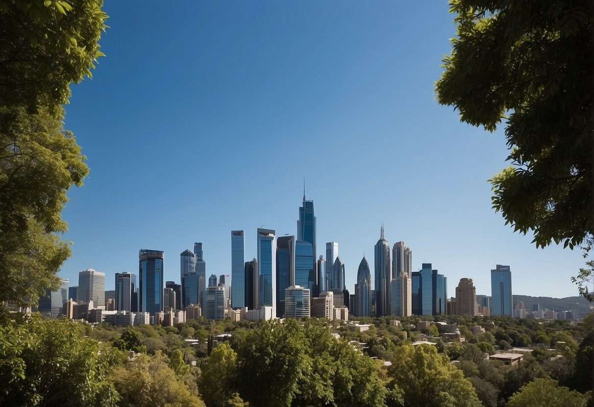 A city skyline with CBD buildings surrounded by greenery and clear blue skies, representing the contrast between myths and reality