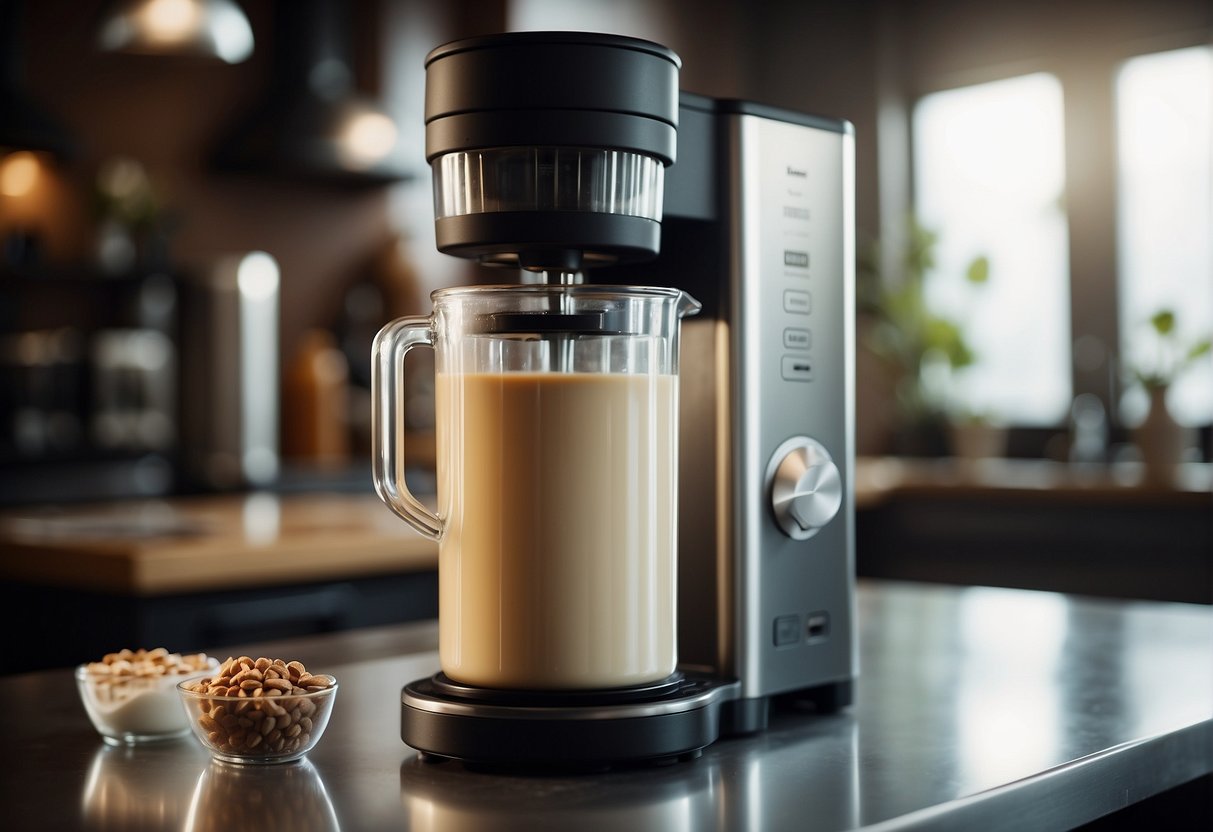 A hand pours coffee, milk, and flavoring into a blender. Ice is added, and the ingredients are blended into a smooth, creamy drink
