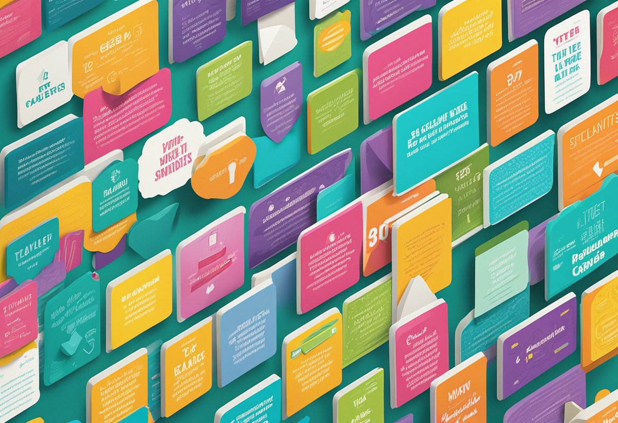 A bulletin board filled with 25 vibrant quote cards, each displaying a different inspiring mindset quote in bold, eye-catching typography