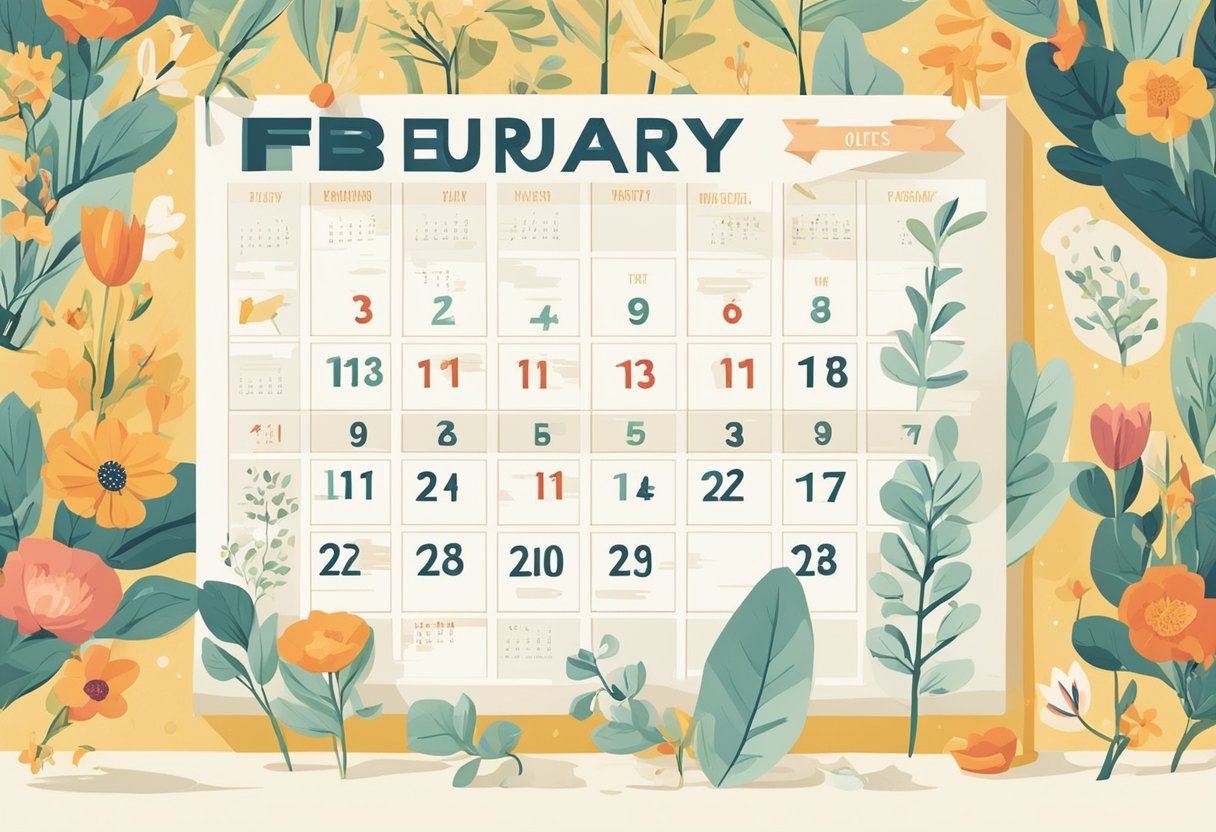 A calendar page with "February Quotes" written at the top, surrounded by various quotes in different fonts and sizes