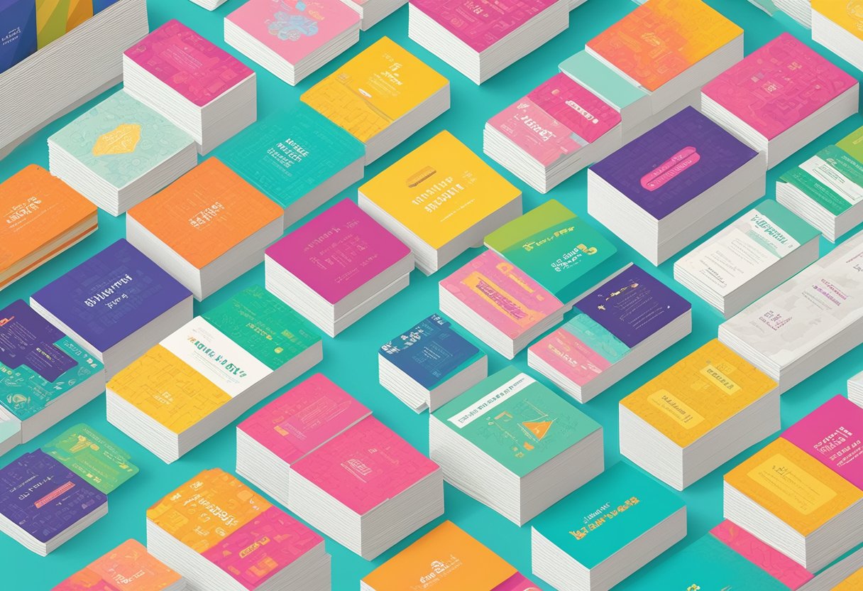 A stack of colorful quote cards arranged in a neat row, with bold, eye-catching typography