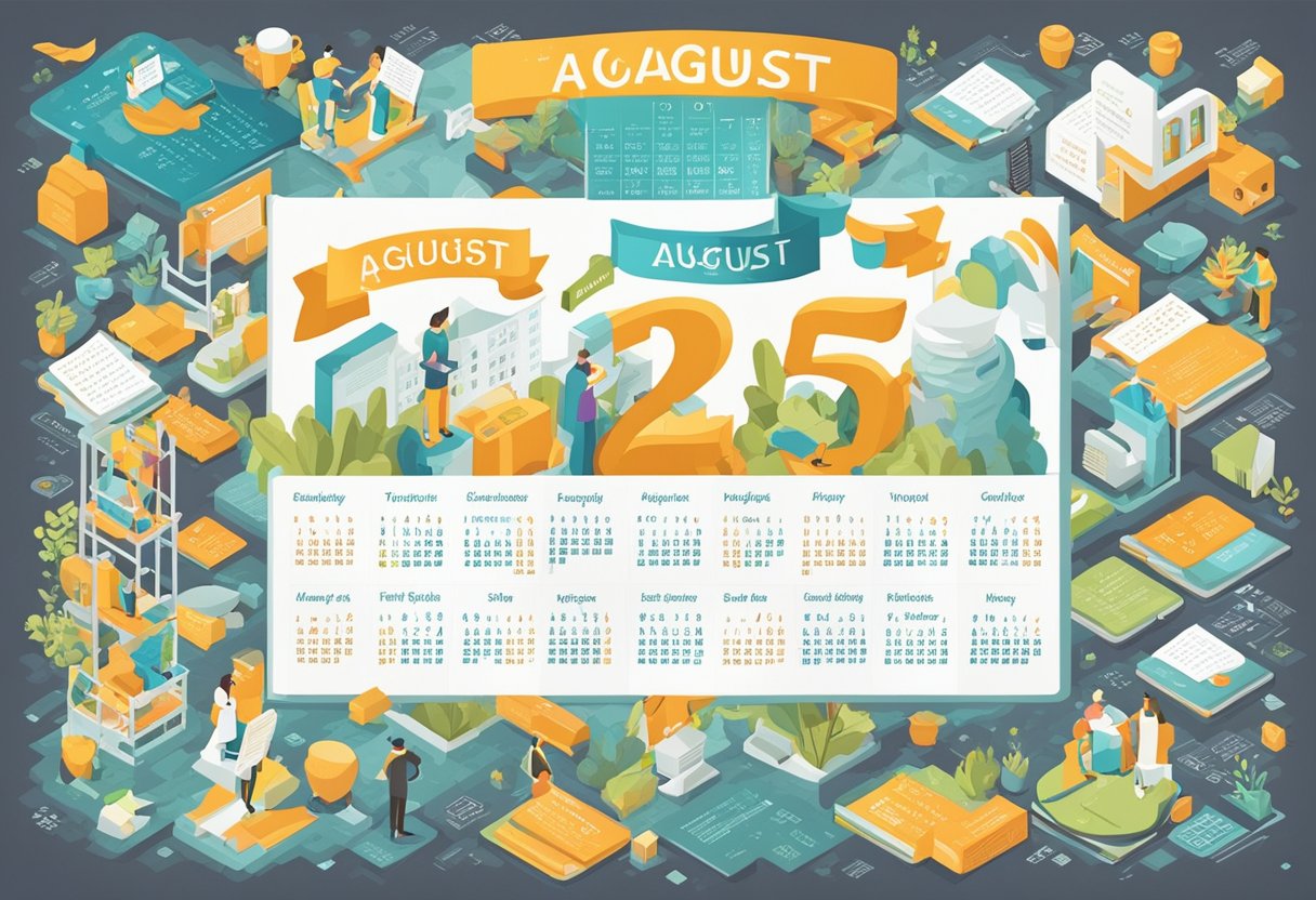 A calendar page with "25 August Quotes" at the top, surrounded by various quotes in different fonts and styles