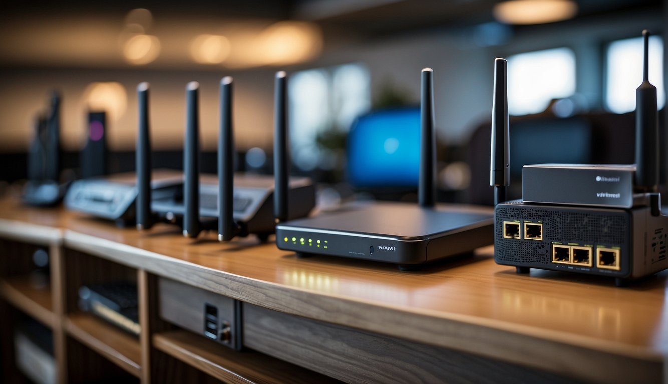 A network of interconnected routers and access points with devices seamlessly switching between them, demonstrating wi-fi roaming