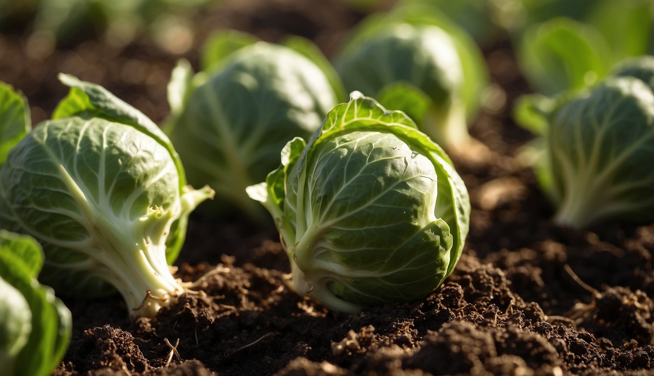 Brussel sprouts thrive in cool, moist climates with well-drained soil and full sun. The plants grow best in a garden or field, reaching up to 2-3 feet in height with small, round sprouts forming along the stalk