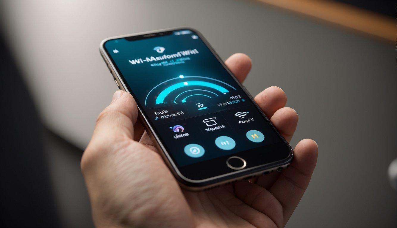 A smartphone with Wi-Fi assist enabled, showing a weak Wi-Fi signal and a seamless switch to cellular data