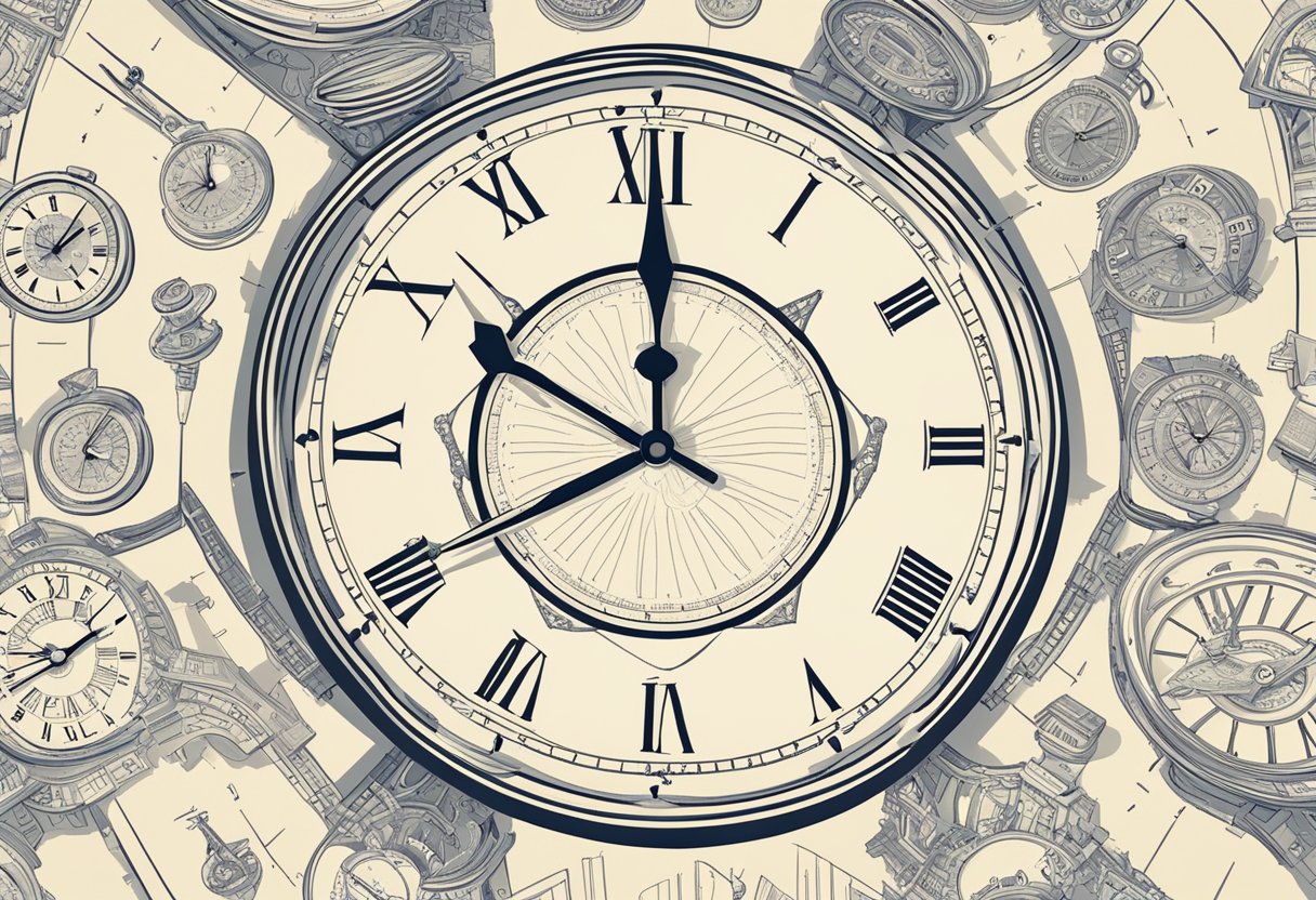 A clock with hands pointing to specific time boundaries, surrounded by quotes emphasizing the importance of respecting and utilizing time effectively