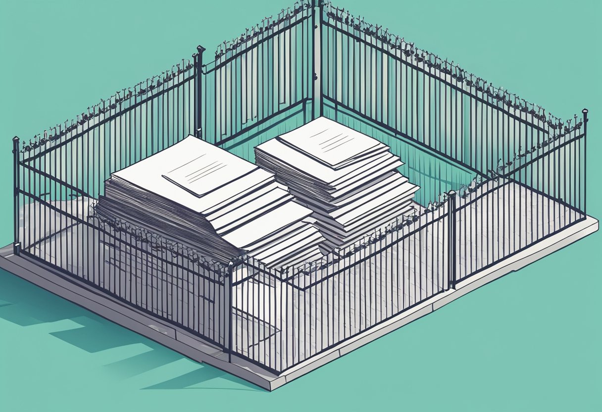 A stack of papers with quotes written on them, surrounded by a border or fence, symbolizing the concept of boundaries