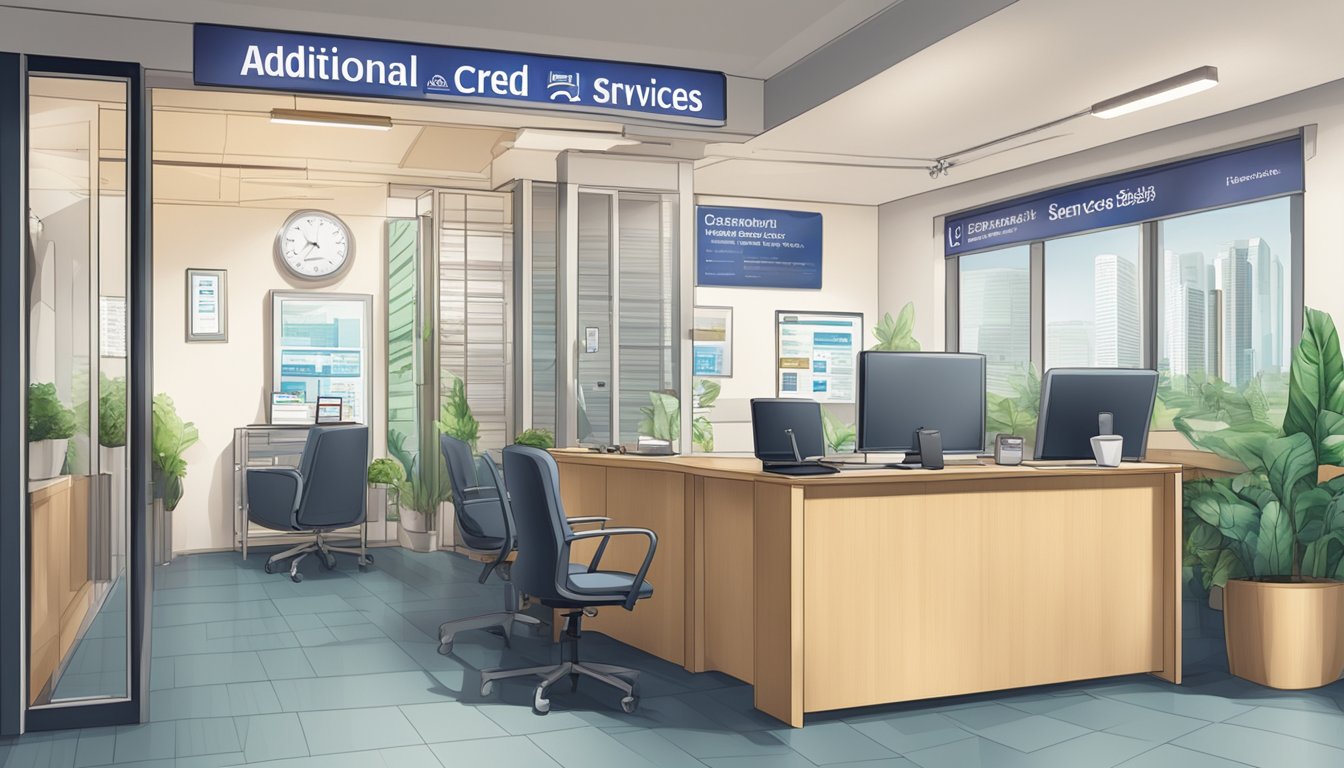 A licensed money lender's office with a sign promoting "Additional Services and Benefits quick credit" in Singapore