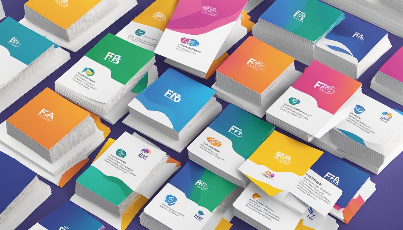 A stack of colorful FAQ cards with the fbb brands logo displayed on a table