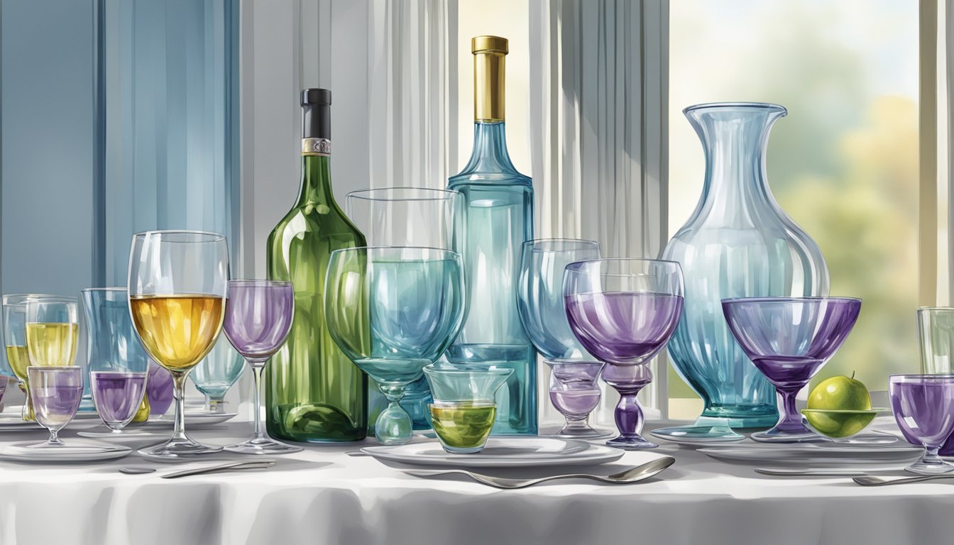 A table set with contemporary French glassware from various brands