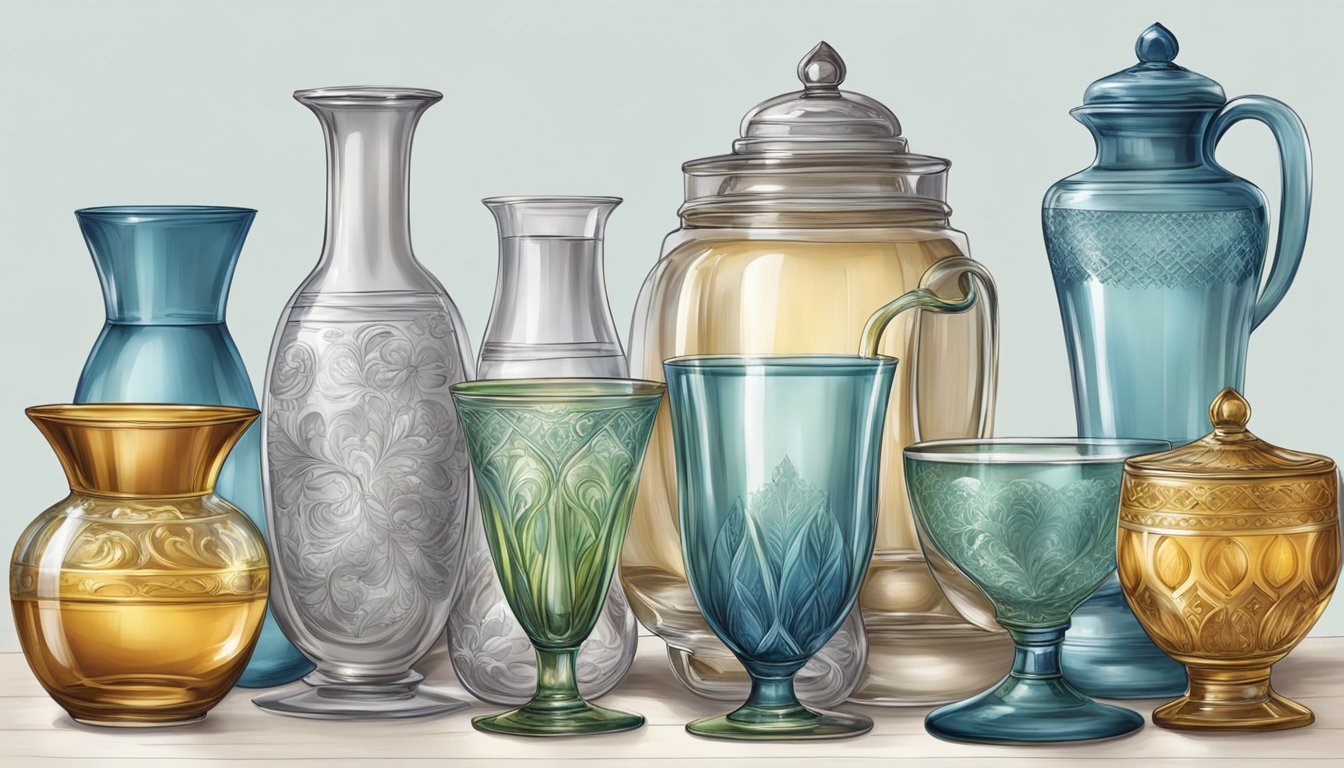 A display of French glassware, exuding everyday elegance, with intricate designs and delicate craftsmanship