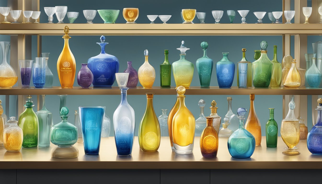 A display of various French glass brands with a "Frequently Asked Questions" sign in the background