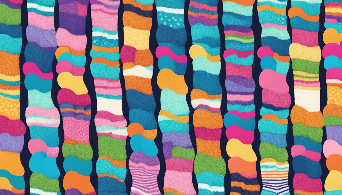 A pile of fuzzy socks in various colors and patterns, with soft, plush textures