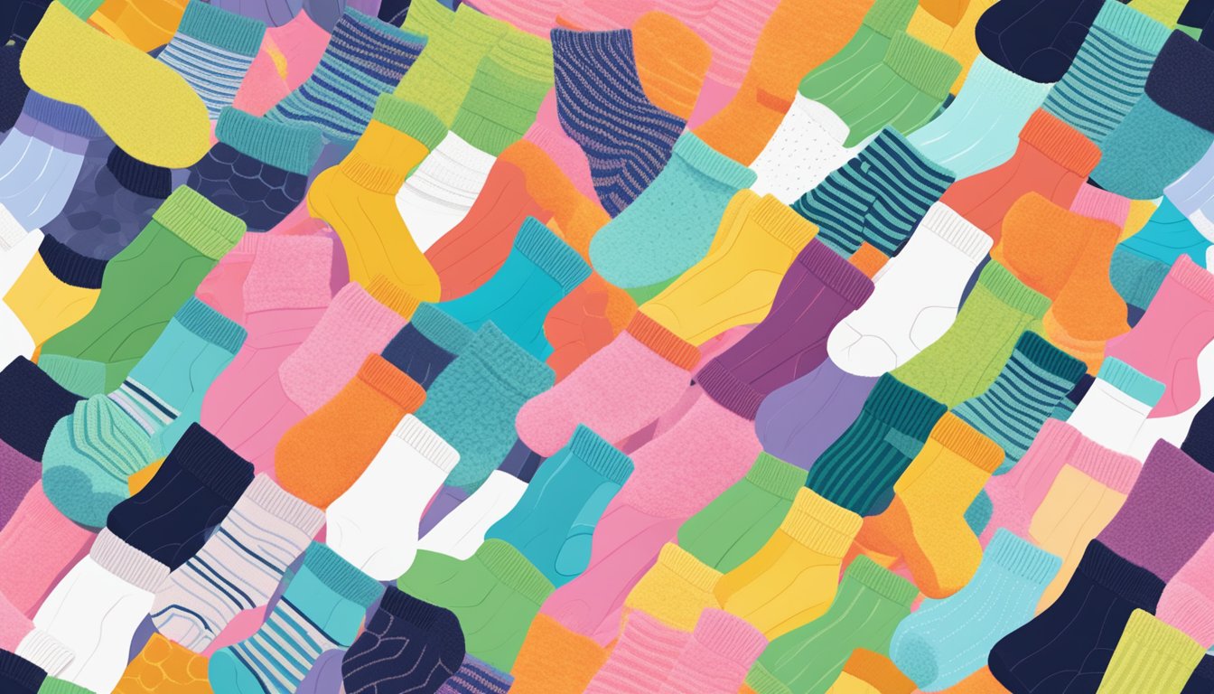 A pile of colorful fuzzy socks arranged in a stylish and creative manner, showcasing various fuzzy sock brands
