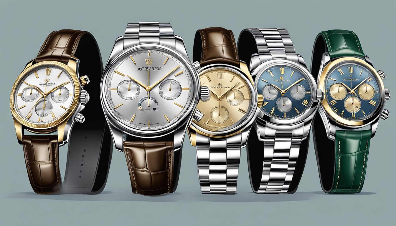 A display of luxury Geneve watches, arranged for investment and collection