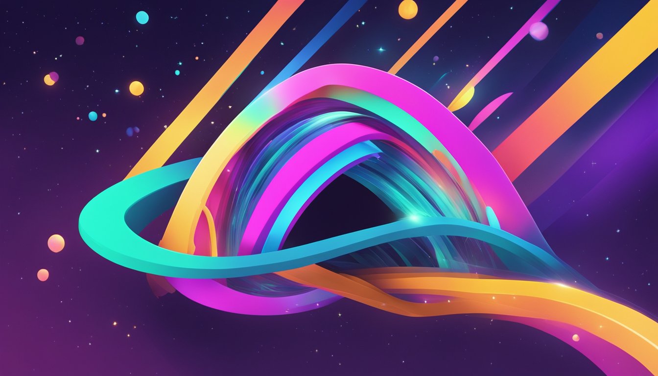 A colorful, animated logo of "giphy" brand rotating in a loop with vibrant, eye-catching motion lines and sparkles surrounding it