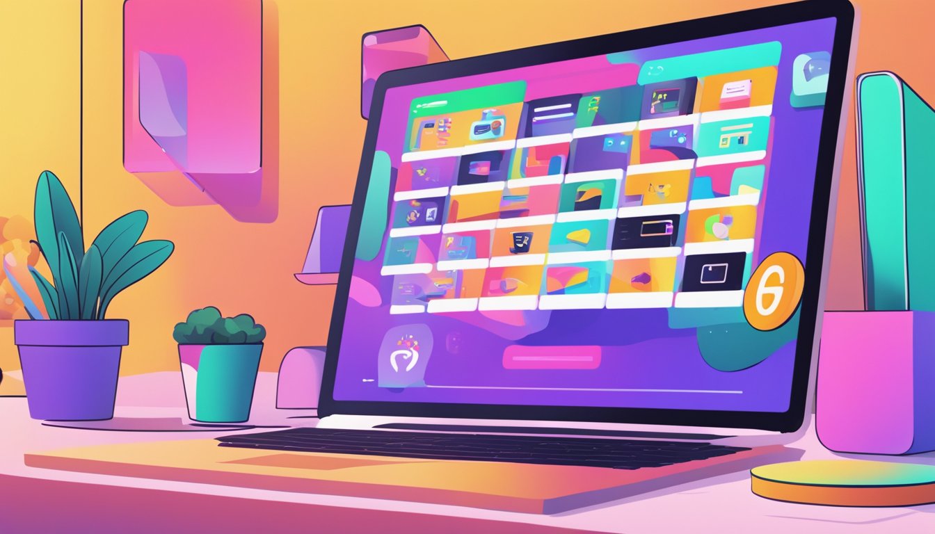 A computer screen displaying the Giphy Brand Channel logo and colorful animated gifs. A person's hand clicking on the channel to explore