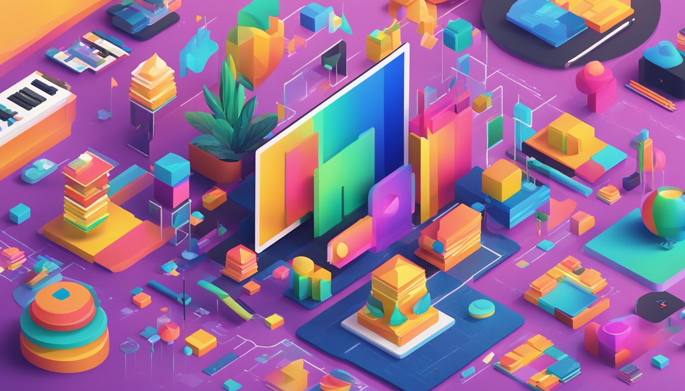 A vibrant giphy logo stands out against a backdrop of colorful marketing strategies and creative content, symbolizing the brand's dynamic and engaging approach