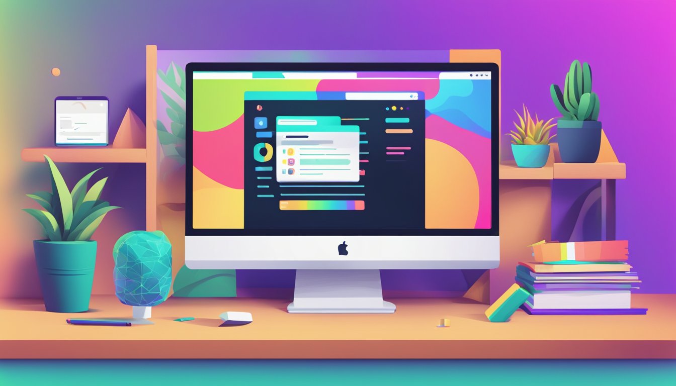 A colorful computer screen displaying the "Frequently Asked Questions" section of the Giphy brand website, with a stylized logo in the corner