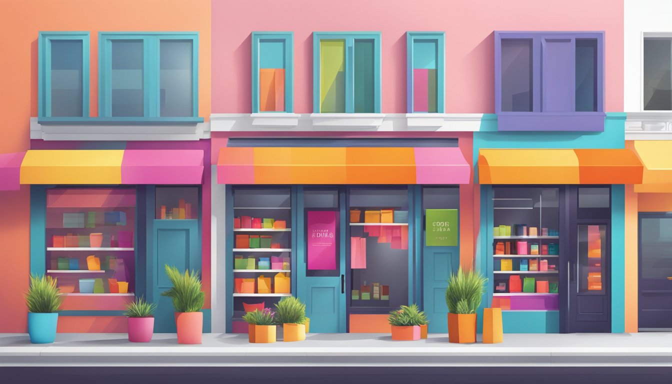 A vibrant, modern store front with bold, colorful signage and sleek, minimalist design