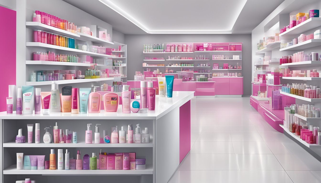 A display of Henkel beauty care brands, featuring various products and logos arranged in an organized and visually appealing manner