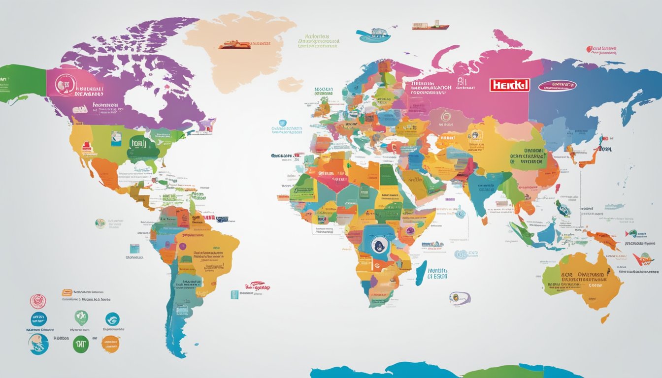A world map with Henkel beauty care logos expanding across continents