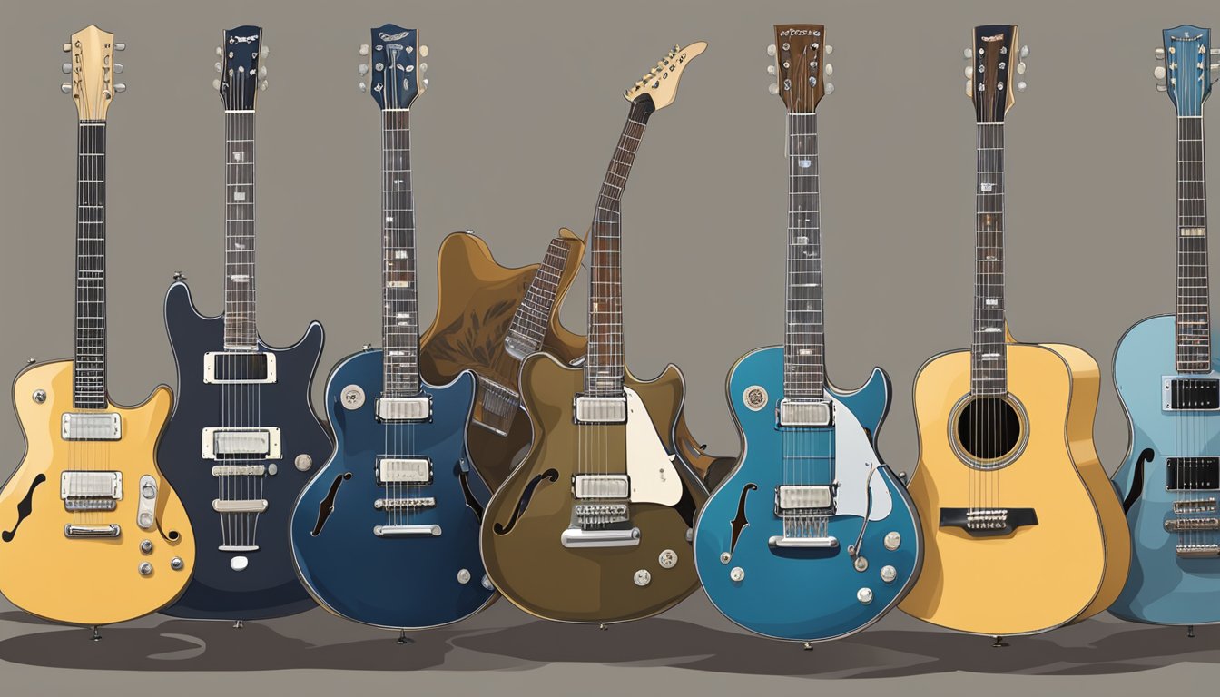 Guitars from top brands on display, each with unique design and features, ready for the hands of notable guitarists