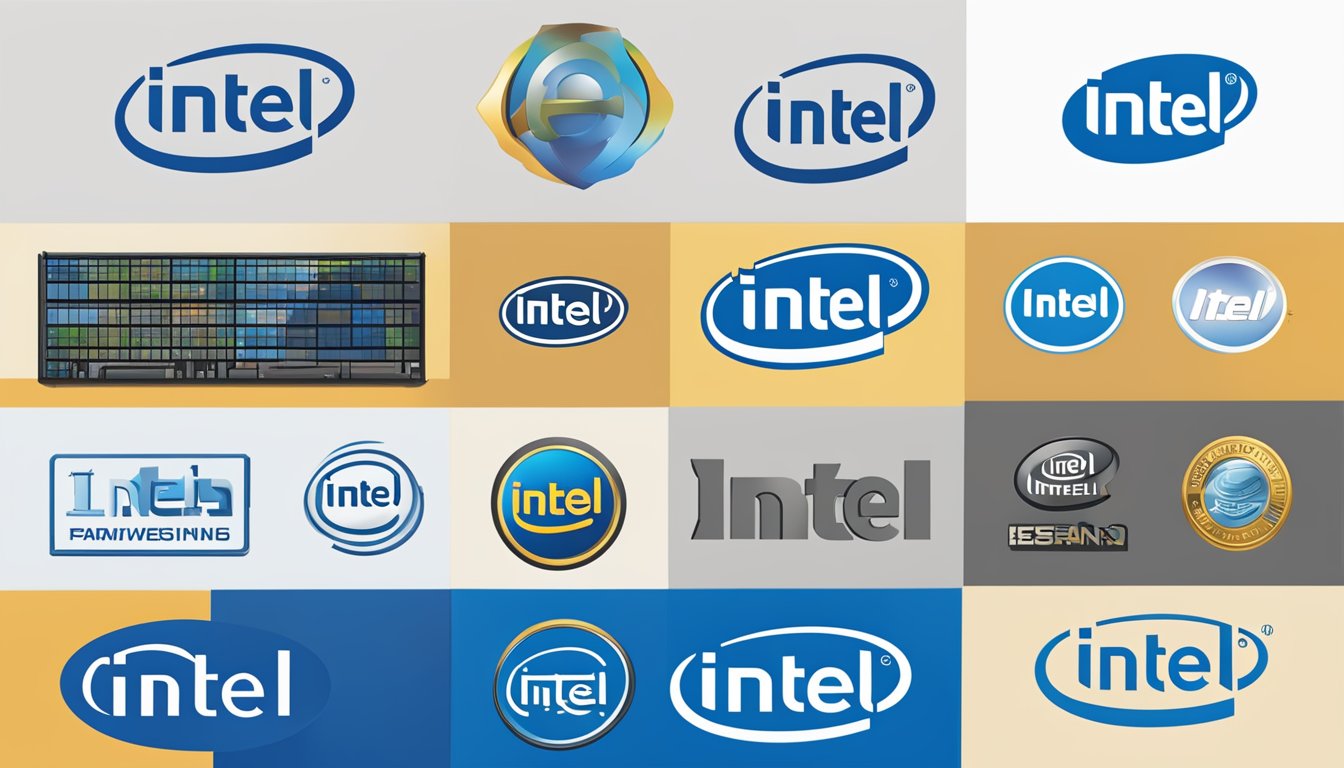 A timeline of Intel's brand logos from past to present, showcasing the evolution of their brand identity