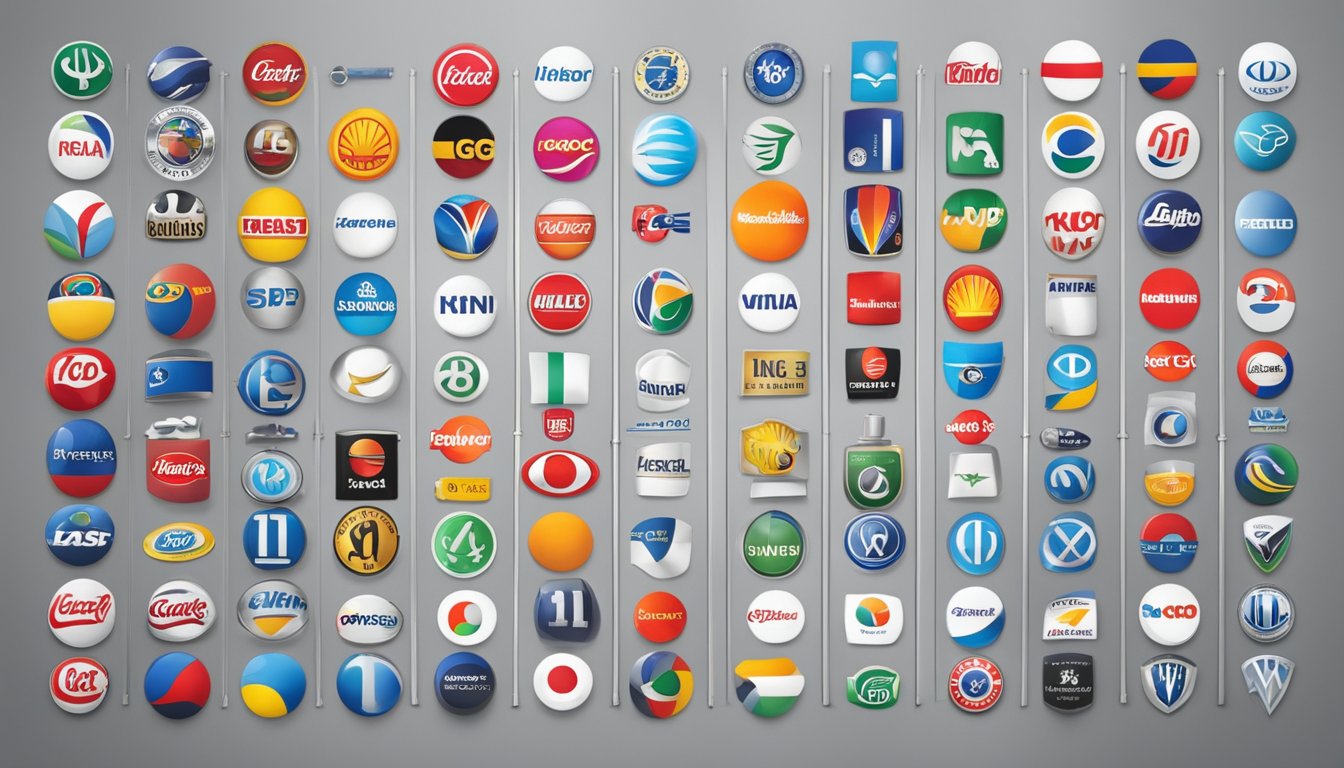 A timeline of top brand logos, from old to new, displayed on a wall