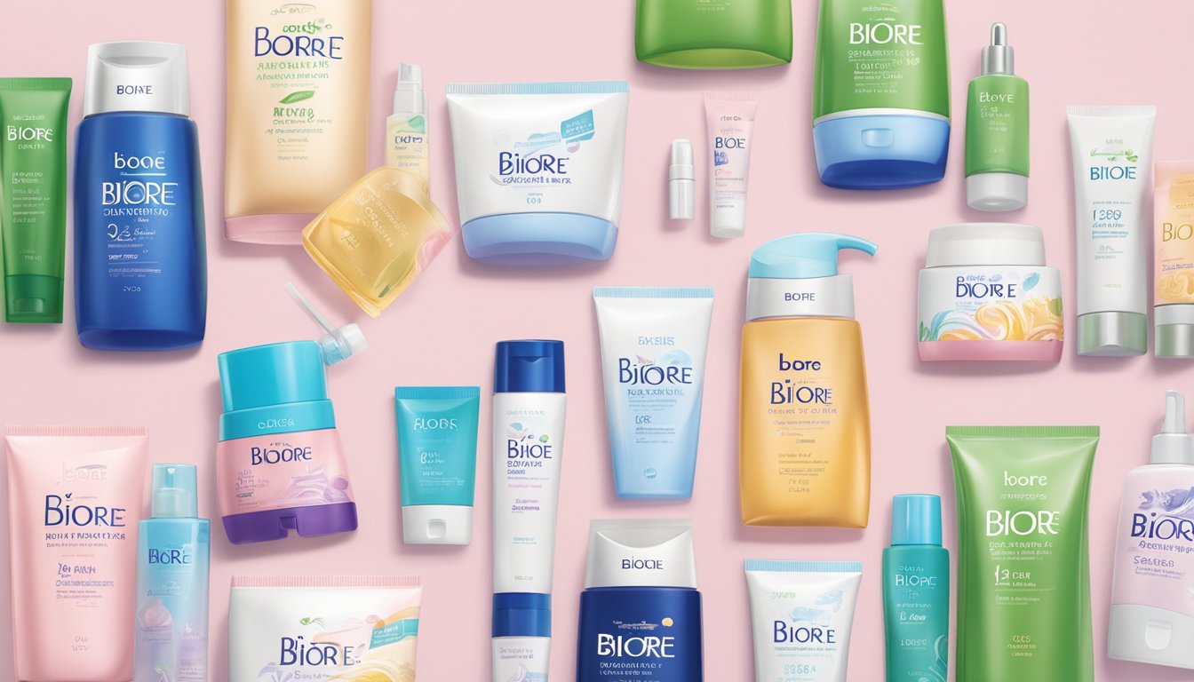 A display of Biore skincare products with "Affordable Quality for Everyone" slogan. Japanese branding evident