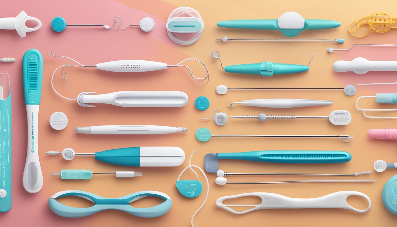 A colorful array of IUD brands, each labeled with their unique benefits and effectiveness, displayed against a clean, modern backdrop