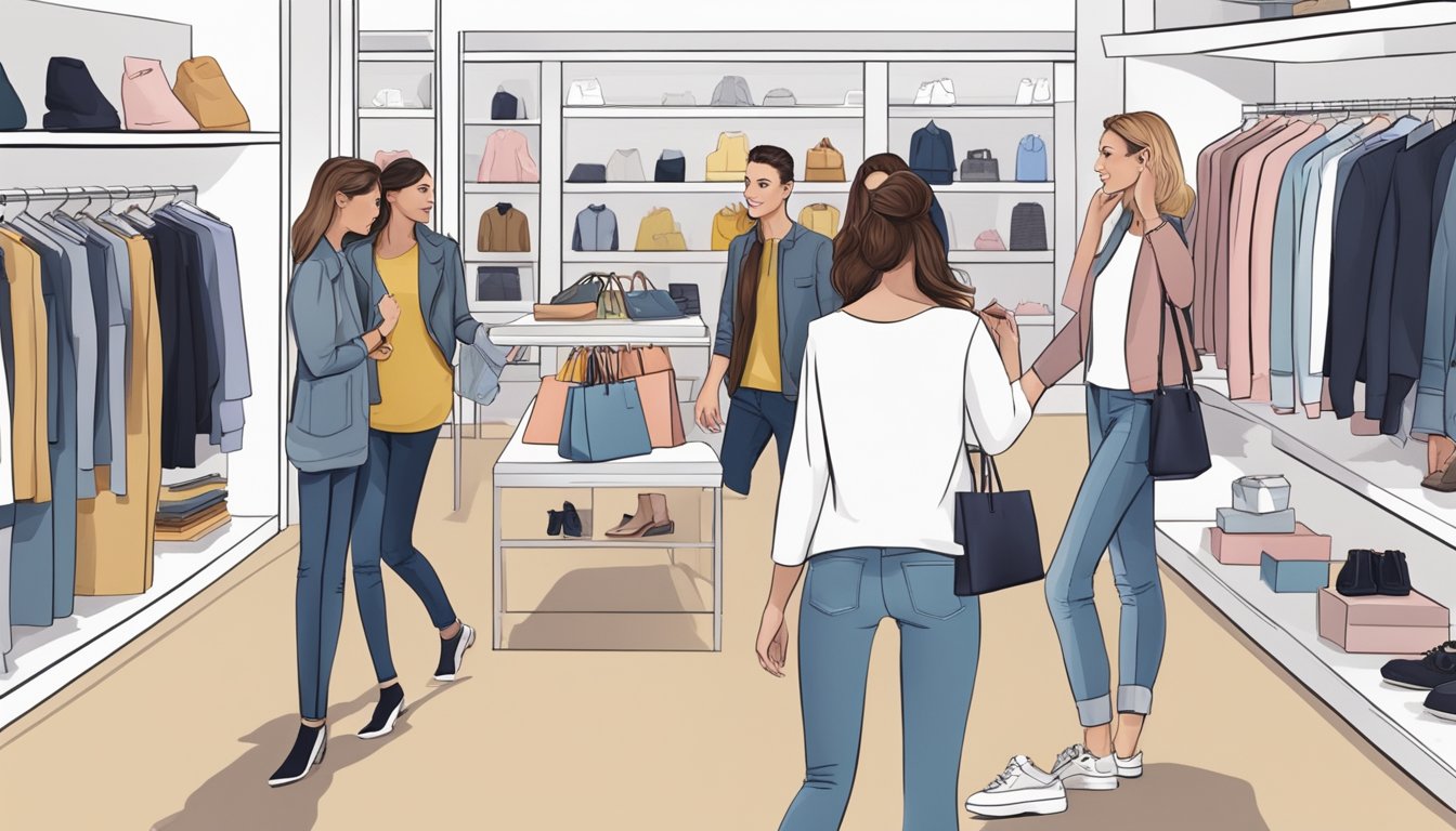 Customers browse shelves, try on clothes, and make purchases at a modern J Brand store