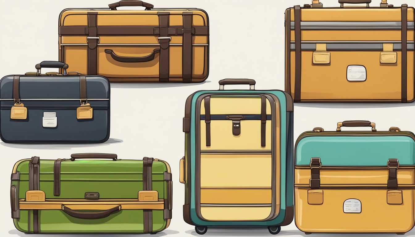 A series of Japanese luggage bags, from traditional to modern, arranged in a timeline