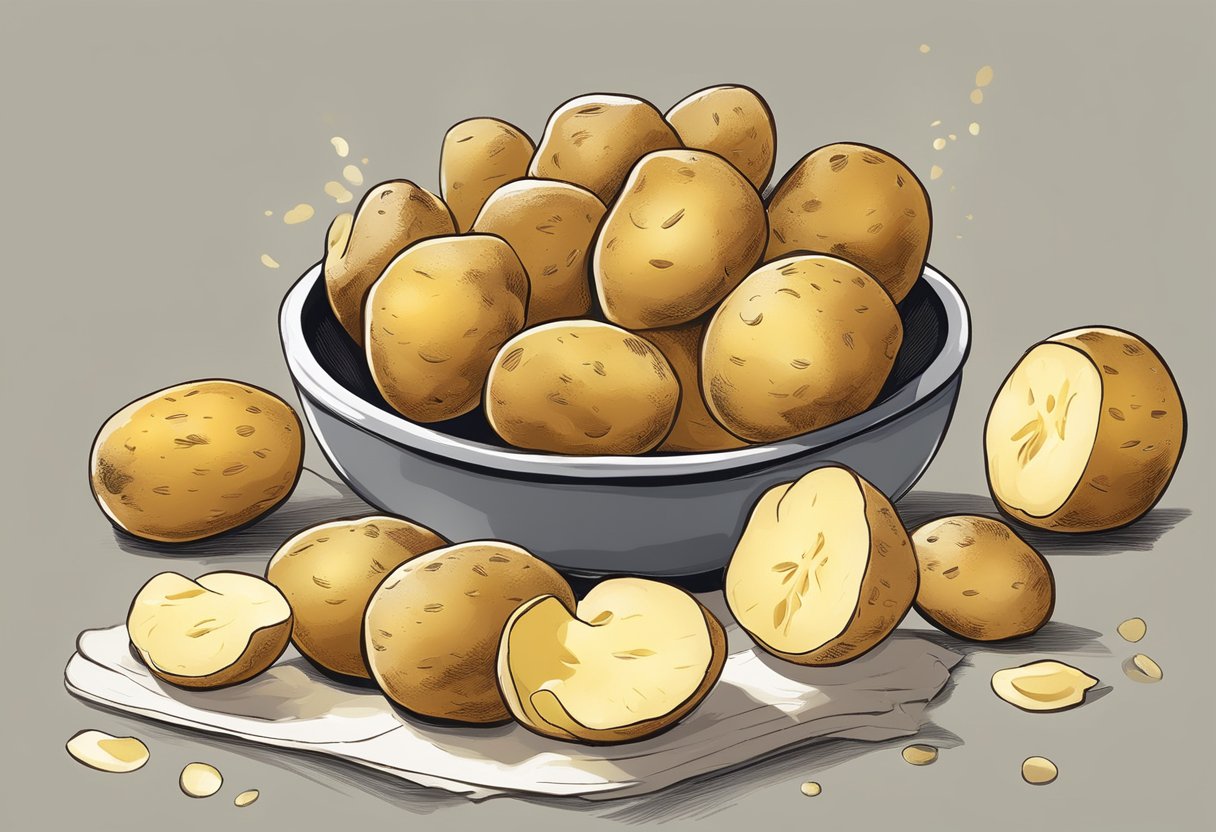 Potatoes being peeled, sliced, and fried in hot oil until golden and crispy