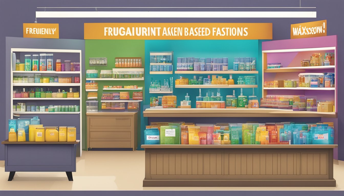 A colorful display of LD Waxson brand products with a prominent "Frequently Asked Questions" sign