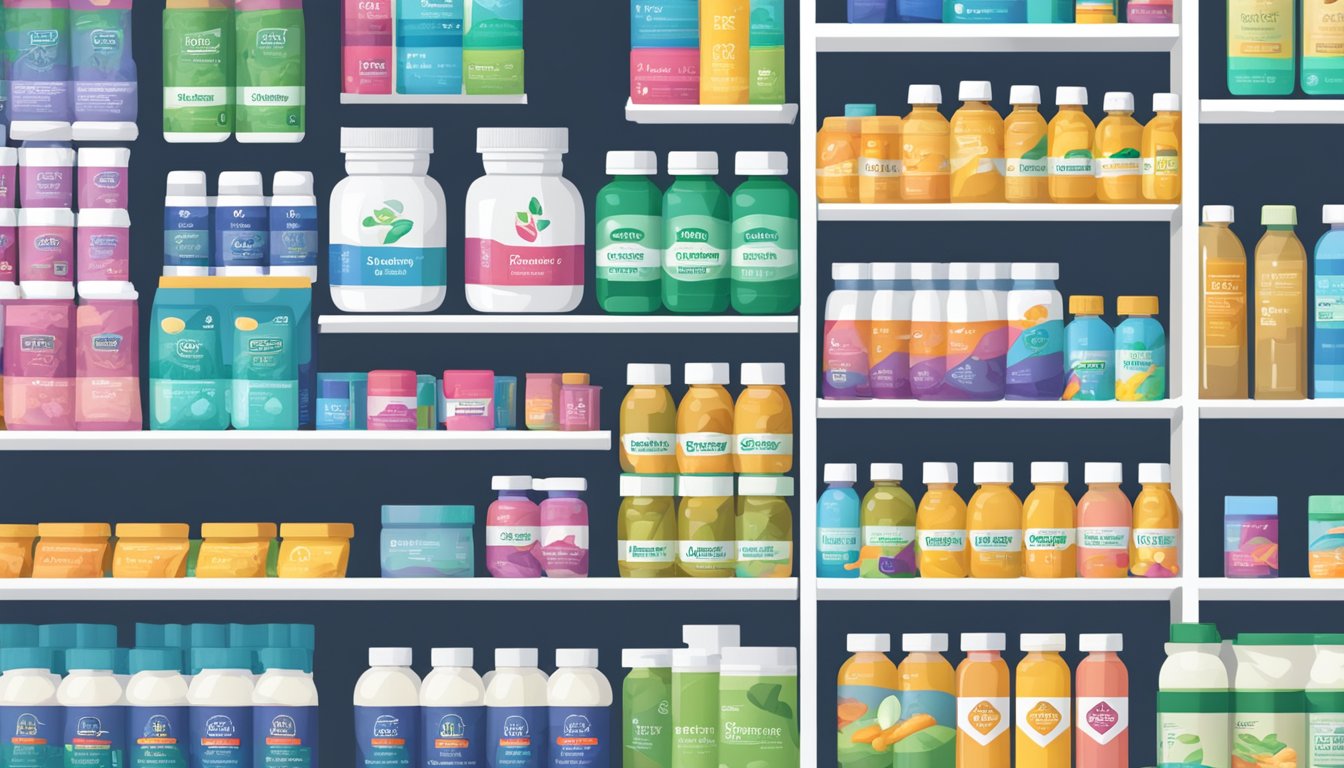 A shelf displaying various probiotics brands with "Frequently Asked Questions" signage